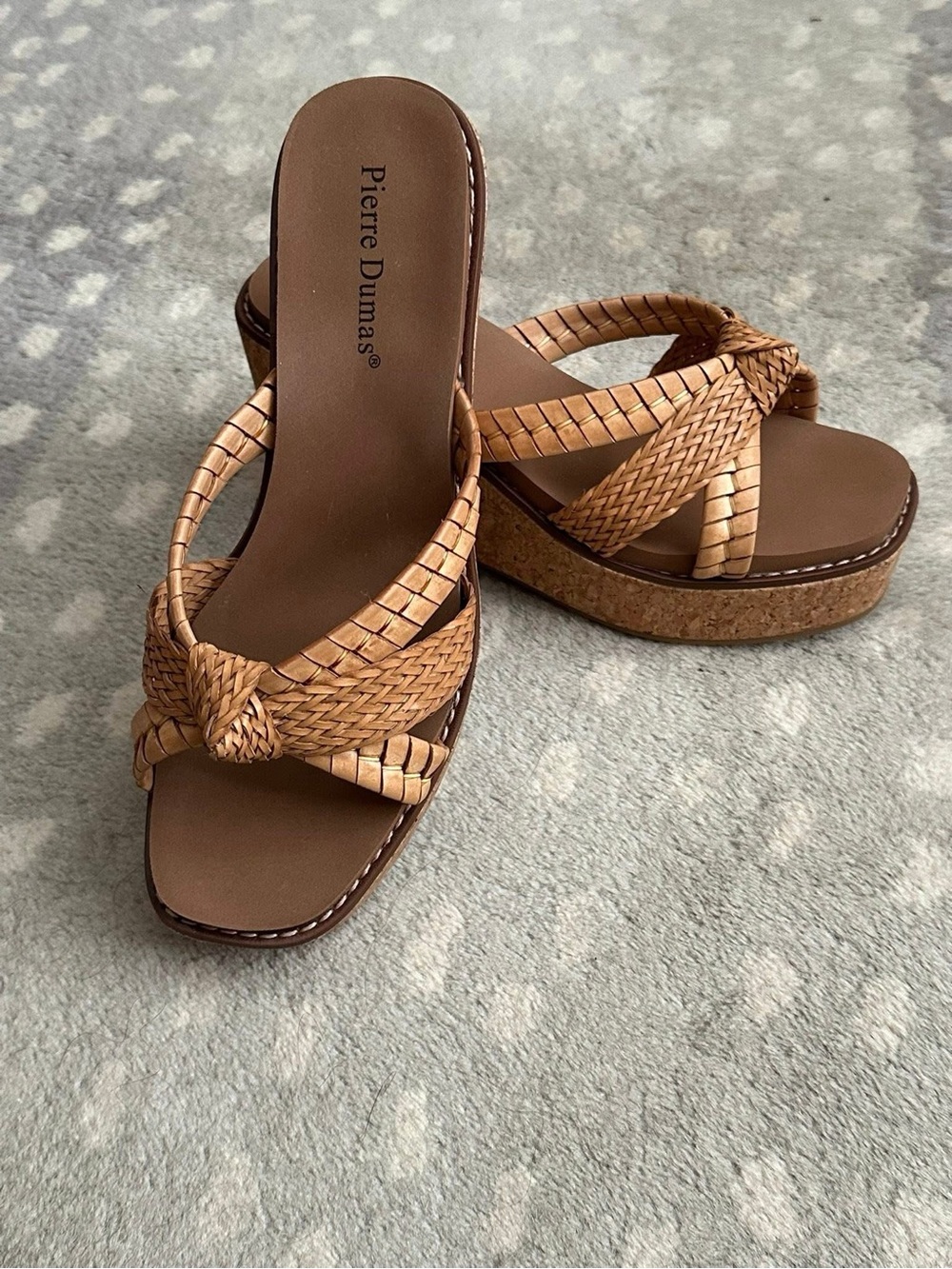 Pierre Dumas Brown Woven Knot Platform Slide Sandals